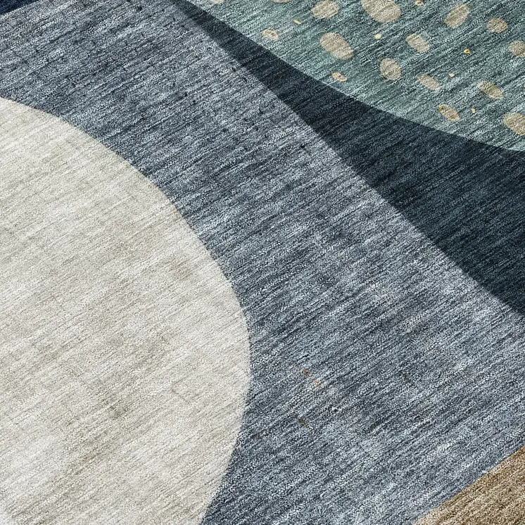 5' X 8' Blue Gold And Gray Abstract Washable Indoor Outdoor Area Rug