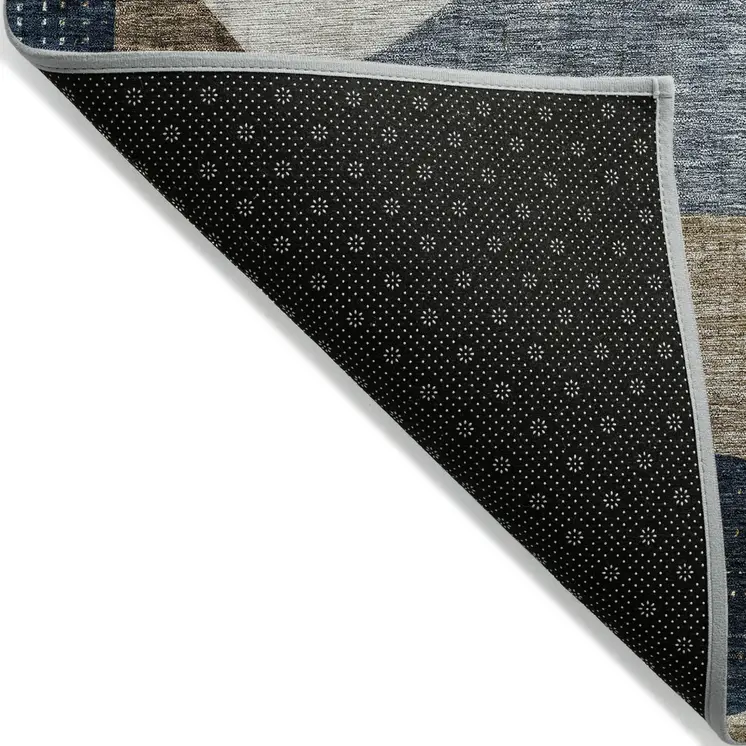 8' X 10' Blue Gold And Gray Abstract Washable Indoor Outdoor Area Rug
