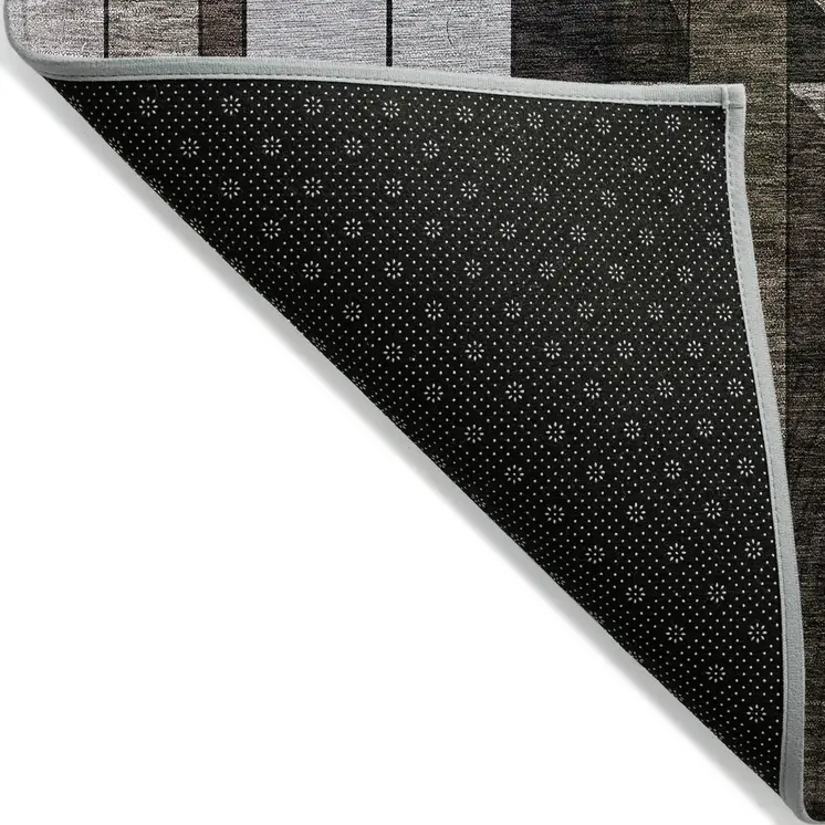 5' X 8' Brown Gray And Blue Geometric Washable Indoor Outdoor Area Rug