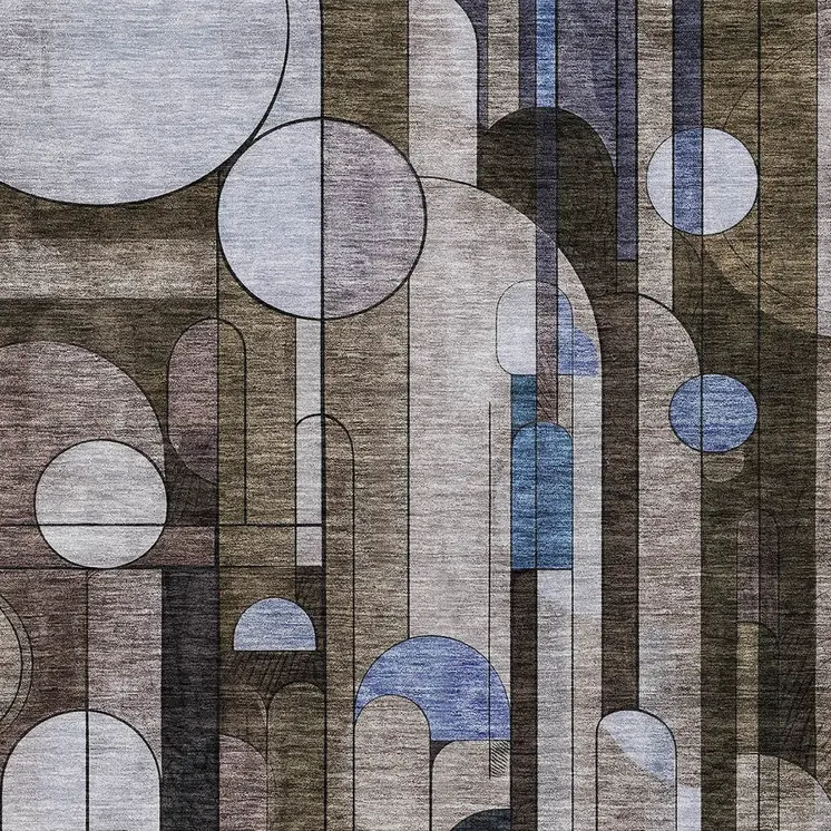 5' X 8' Brown Gray And Blue Geometric Washable Indoor Outdoor Area Rug