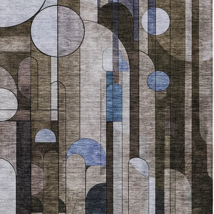 8' X 10' Brown Gray And Blue Geometric Washable Indoor Outdoor Area Rug