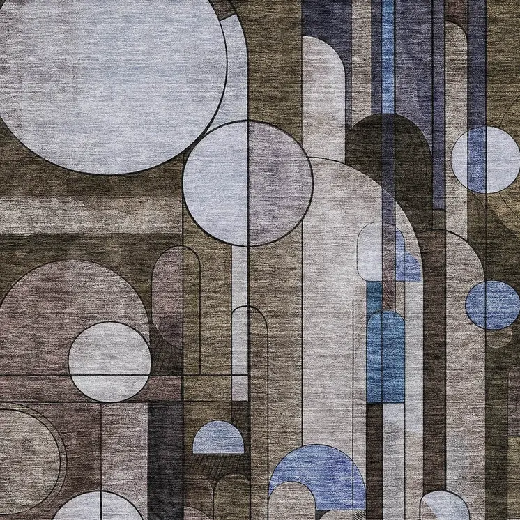 9' X 12' Brown Gray And Blue Geometric Washable Indoor Outdoor Area Rug