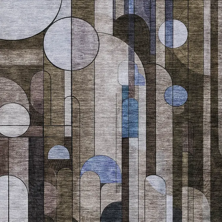 10' X 14' Brown Gray And Blue Geometric Washable Indoor Outdoor Area Rug
