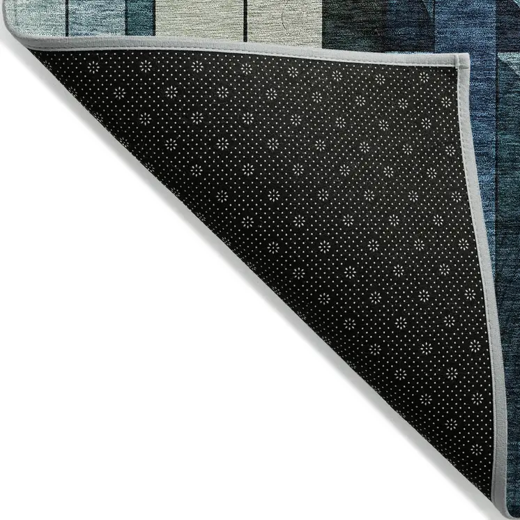 5' X 8' Blue Ivory And Copper Geometric Washable Indoor Outdoor Area Rug