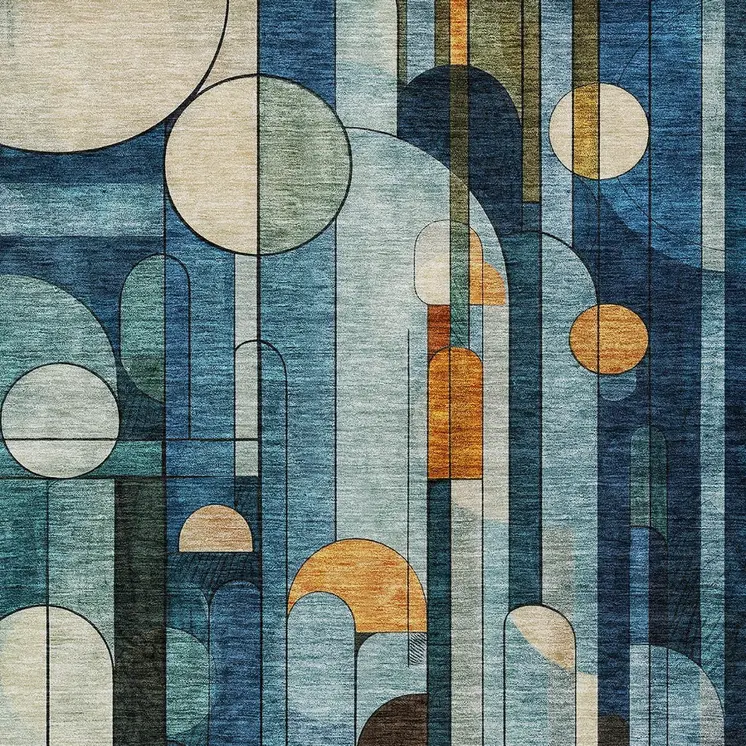 8' X 10' Blue Ivory And Copper Geometric Washable Indoor Outdoor Area Rug