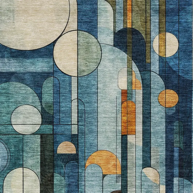 9' X 12' Blue Ivory And Copper Geometric Washable Indoor Outdoor Area Rug