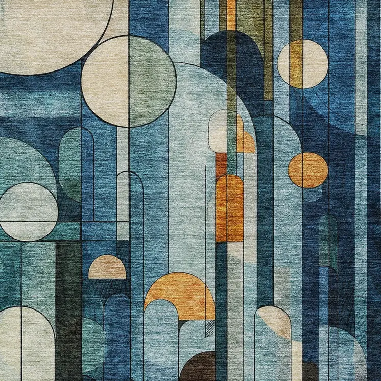 10' X 14' Blue Ivory And Copper Geometric Washable Indoor Outdoor Area Rug