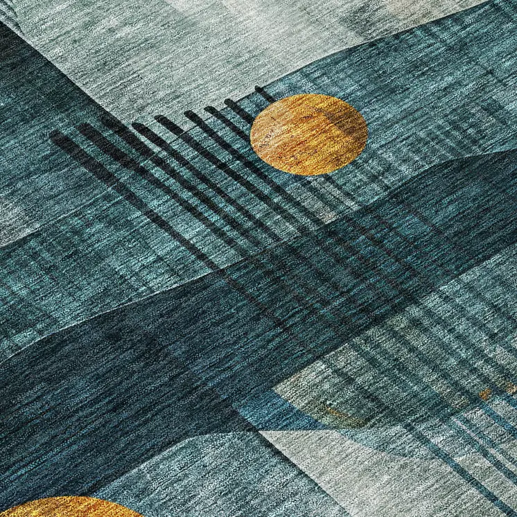 10' X 14' Teal Blue Ivory And Gold Geometric Washable Indoor Outdoor Area Rug