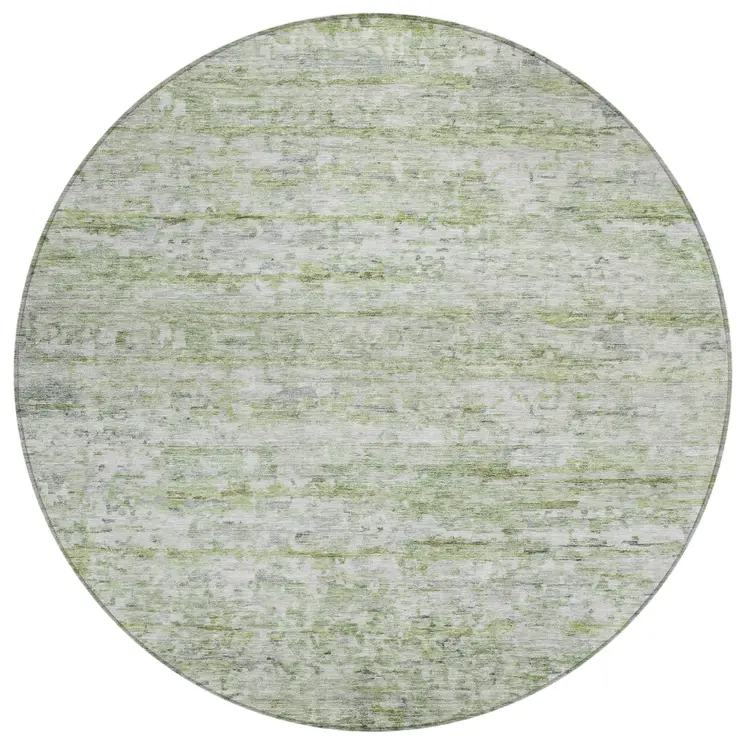 8' Artichoke Green And Ivory Round Striped Washable Indoor Outdoor Area Rug