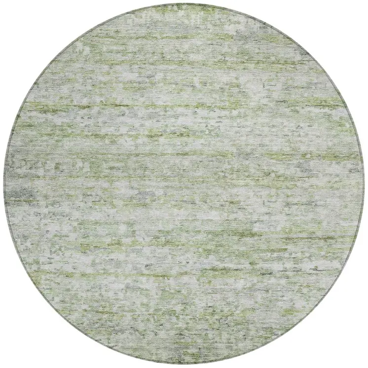 8' Artichoke Green And Ivory Round Striped Washable Indoor Outdoor Area Rug