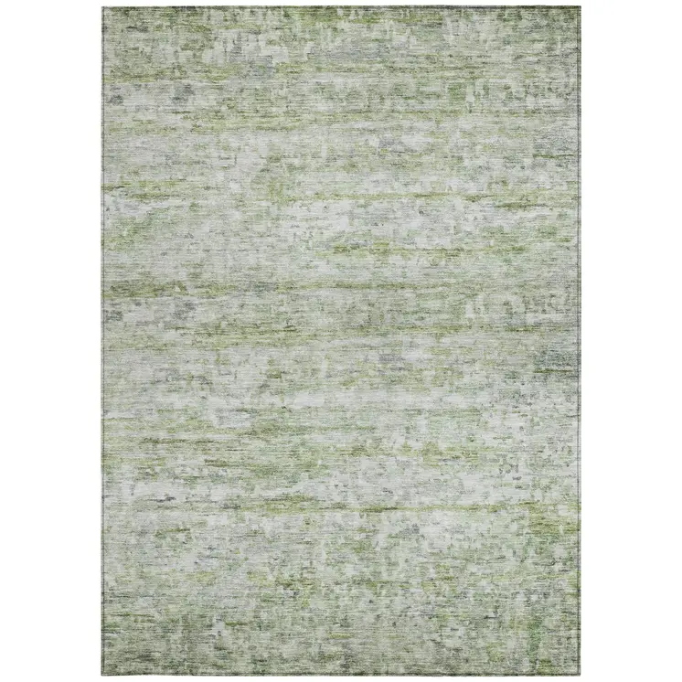 8' X 10' Artichoke Green And Ivory Striped Washable Indoor Outdoor Area Rug