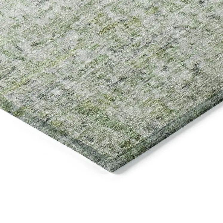8' X 10' Artichoke Green And Ivory Striped Washable Indoor Outdoor Area Rug