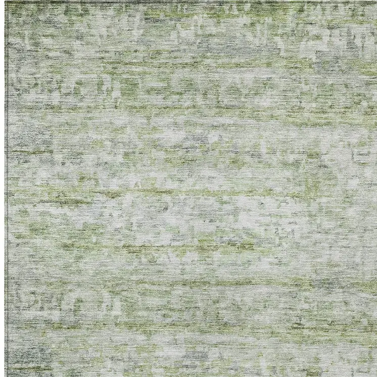 9' X 12' Artichoke Green And Ivory Striped Washable Indoor Outdoor Area Rug