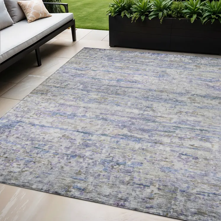 5' X 8' Blue Gray And Purple Striped Washable Indoor Outdoor Area Rug