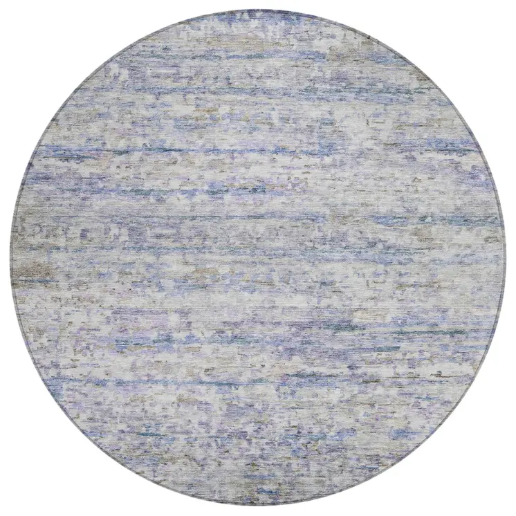 8' Blue Gray And Purple Round Striped Washable Indoor Outdoor Area Rug