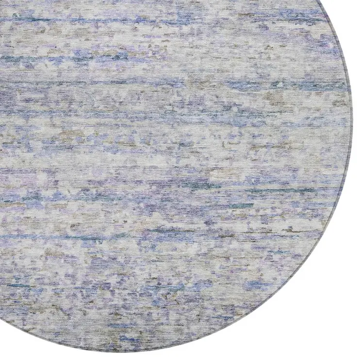 8' Blue Gray And Purple Round Striped Washable Indoor Outdoor Area Rug
