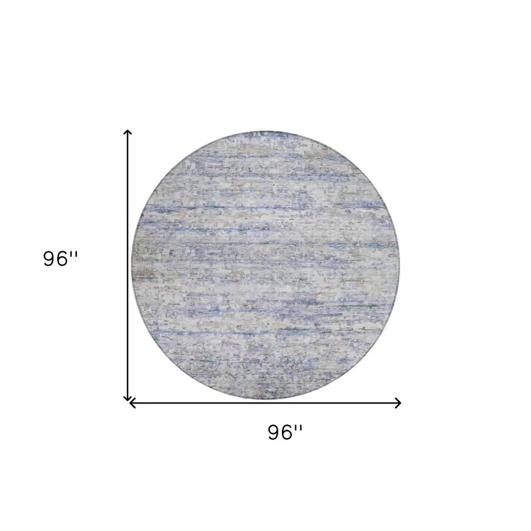 8' Blue Gray And Purple Round Striped Washable Indoor Outdoor Area Rug