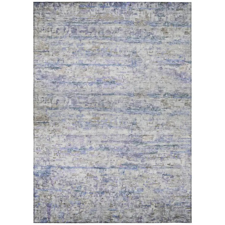 9' X 12' Blue Gray And Purple Striped Washable Indoor Outdoor Area Rug