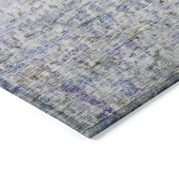 9' X 12' Blue Gray And Purple Striped Washable Indoor Outdoor Area Rug