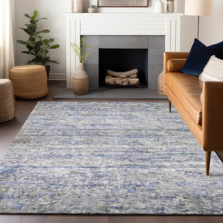9' X 12' Blue Gray And Purple Striped Washable Indoor Outdoor Area Rug