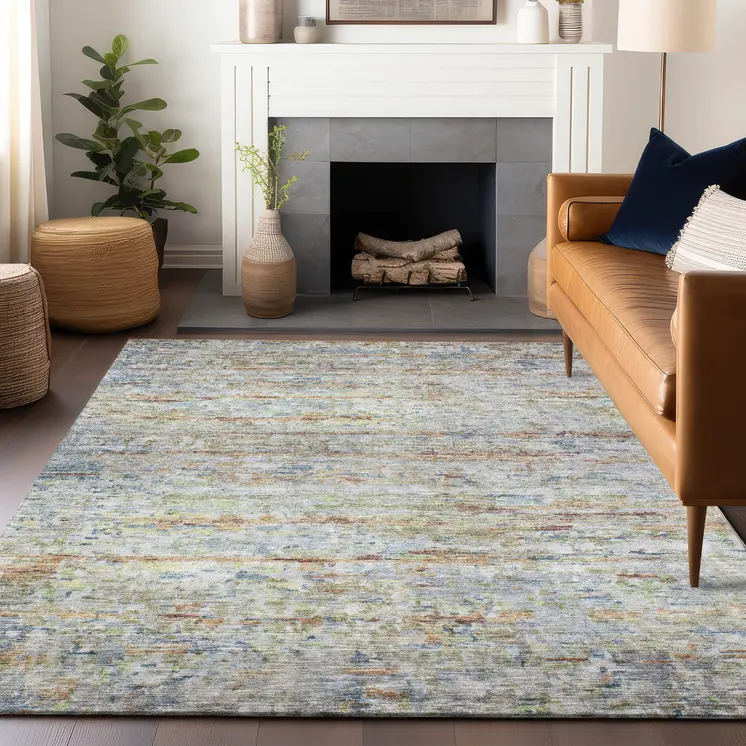 3' X 5' Copper Blue And Green Striped Washable Indoor Outdoor Area Rug