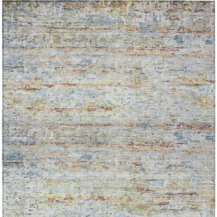 5' X 8' Copper Blue And Green Striped Washable Indoor Outdoor Area Rug