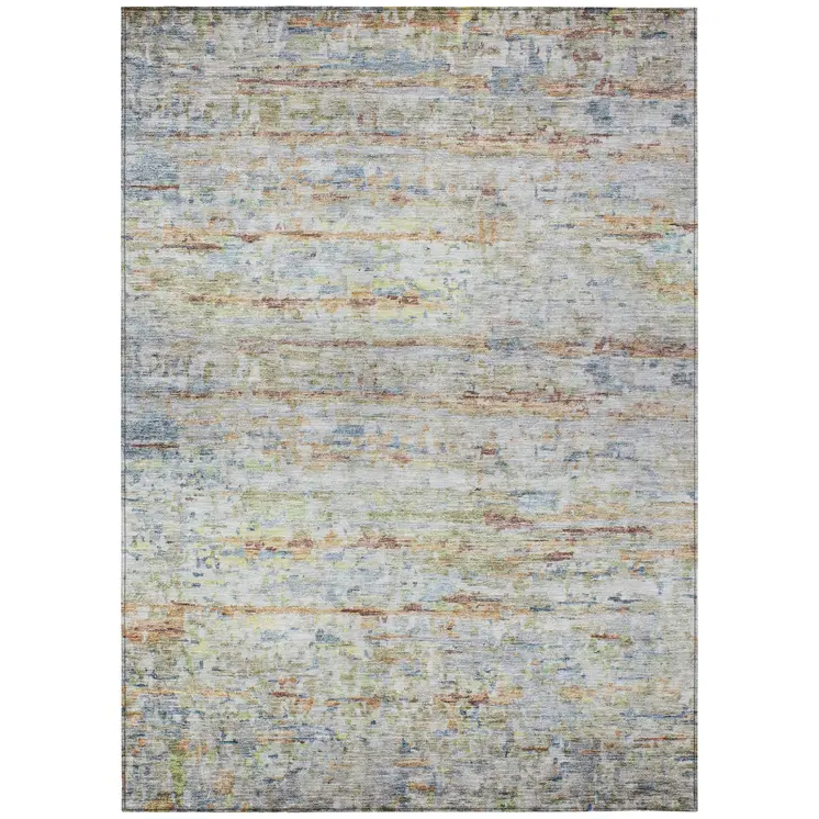 5' X 8' Copper Blue And Green Striped Washable Indoor Outdoor Area Rug