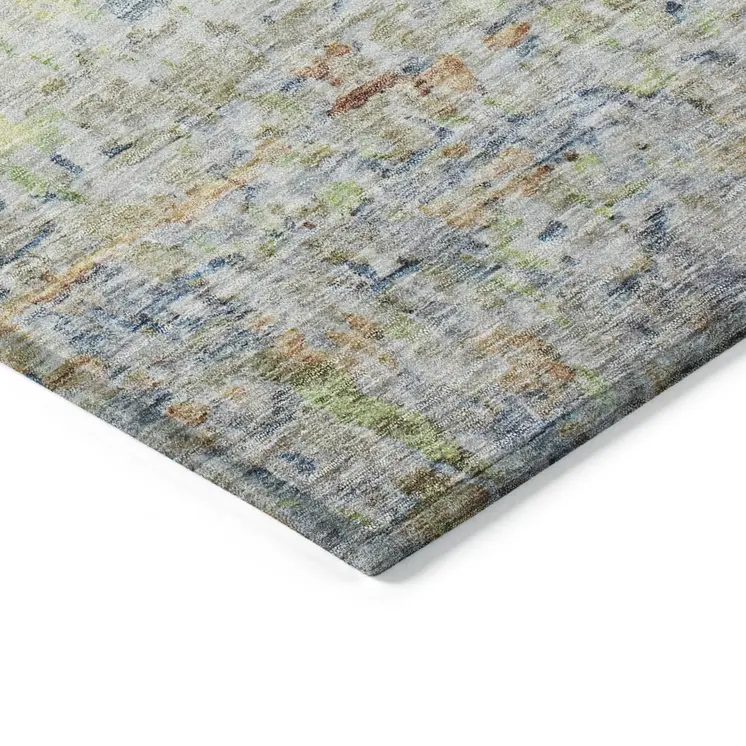 5' X 8' Copper Blue And Green Striped Washable Indoor Outdoor Area Rug