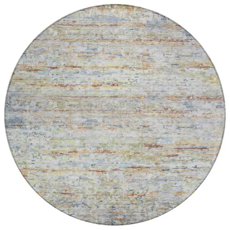 8' Copper Blue And Green Round Striped Washable Indoor Outdoor Area Rug
