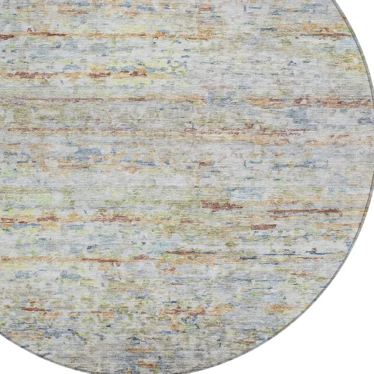 8' Copper Blue And Green Round Striped Washable Indoor Outdoor Area Rug
