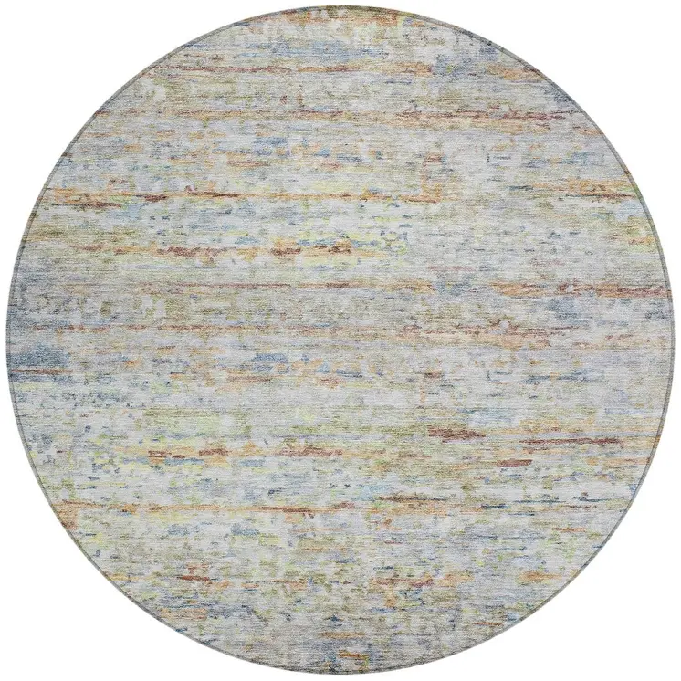 8' Copper Blue And Green Round Striped Washable Indoor Outdoor Area Rug