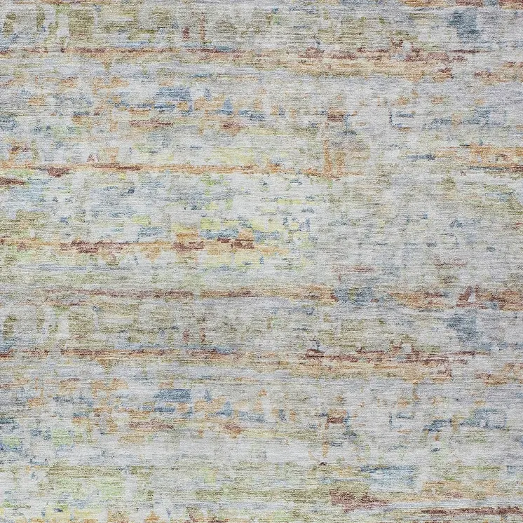 9' X 12' Copper Blue And Green Striped Washable Indoor Outdoor Area Rug