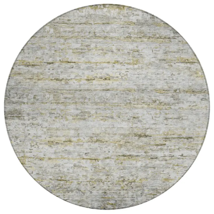 8' Taupe Ivory And Green Round Striped Washable Indoor Outdoor Area Rug