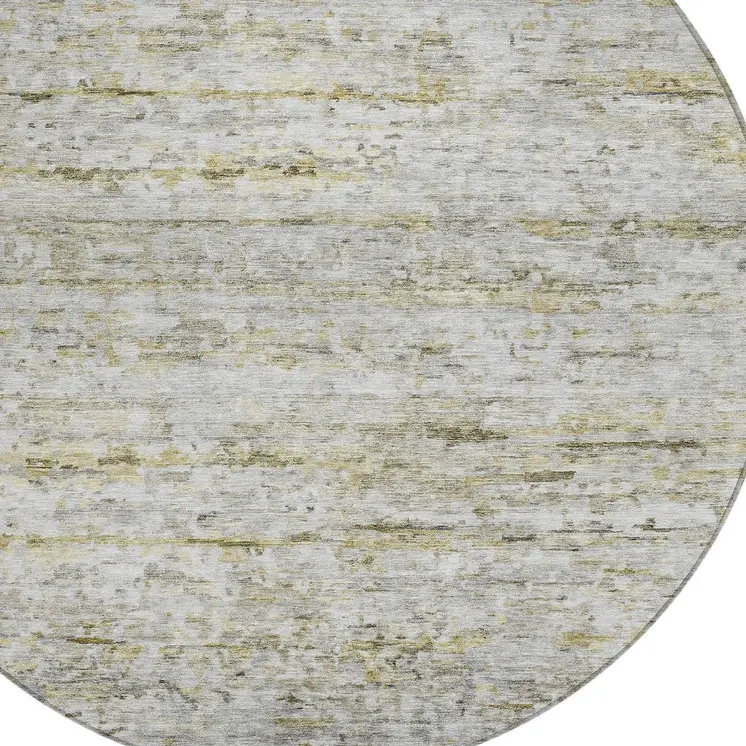 8' Taupe Ivory And Green Round Striped Washable Indoor Outdoor Area Rug