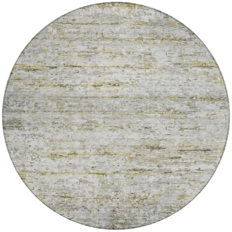 8' Taupe Ivory And Green Round Striped Washable Indoor Outdoor Area Rug