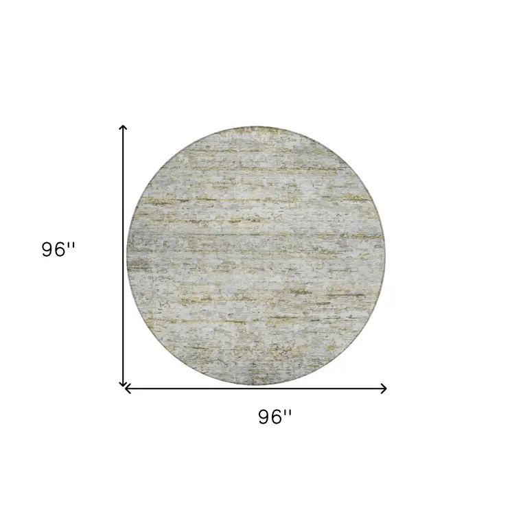 8' Taupe Ivory And Green Round Striped Washable Indoor Outdoor Area Rug