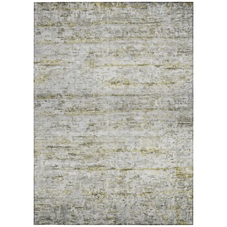 8' X 10' Taupe Ivory And Green Striped Washable Indoor Outdoor Area Rug