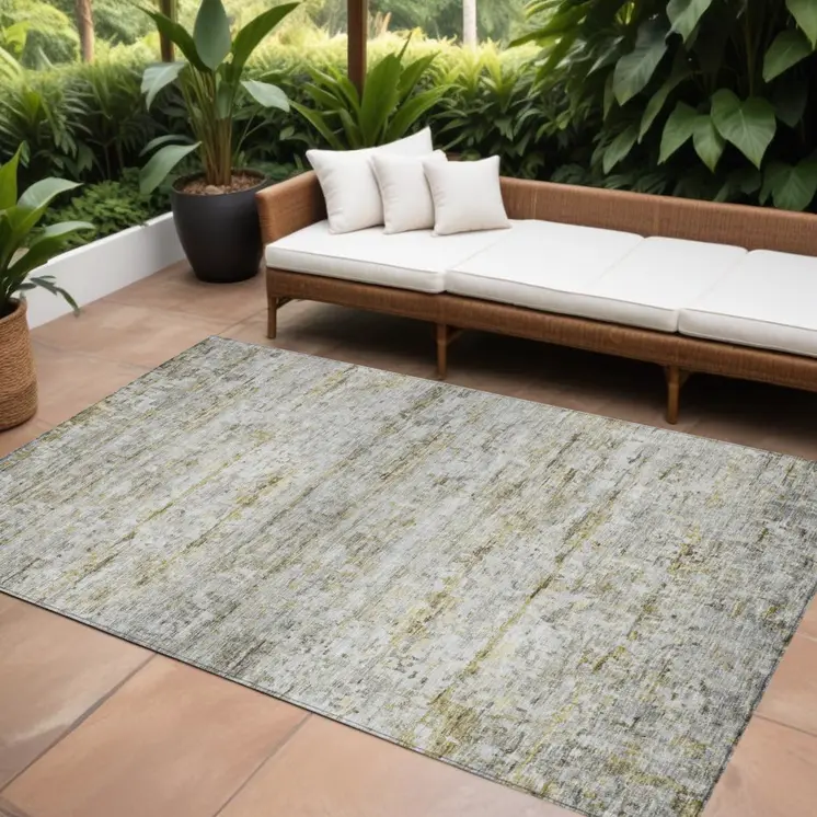 8' X 10' Taupe Ivory And Green Striped Washable Indoor Outdoor Area Rug