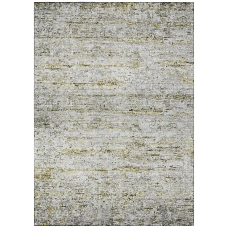 8' X 10' Taupe Ivory And Green Striped Washable Indoor Outdoor Area Rug