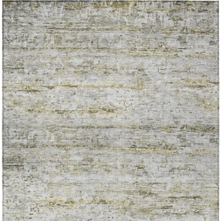 9' X 12' Taupe Ivory And Green Striped Washable Indoor Outdoor Area Rug