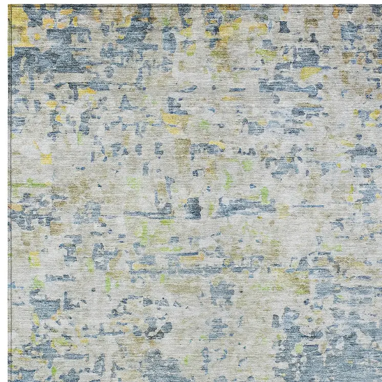5' X 8' Blue Gray And Green Abstract Washable Indoor Outdoor Area Rug