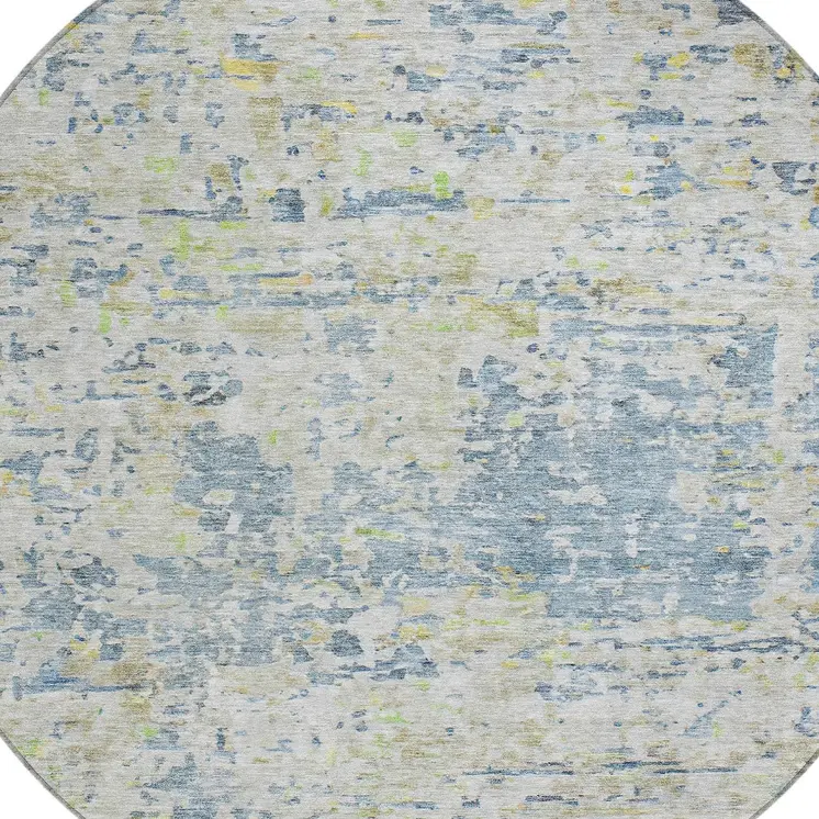 8' Blue Gray And Green Round Abstract Washable Indoor Outdoor Area Rug