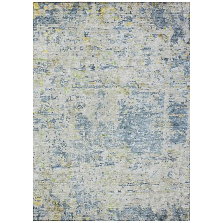 8' X 10' Blue Gray And Green Abstract Washable Indoor Outdoor Area Rug