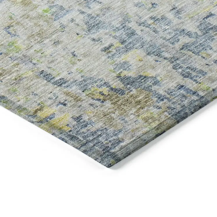 8' X 10' Blue Gray And Green Abstract Washable Indoor Outdoor Area Rug