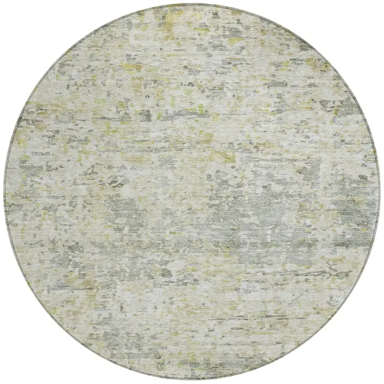 8' Sage Charcoal And Ivory Round Abstract Washable Indoor Outdoor Area Rug