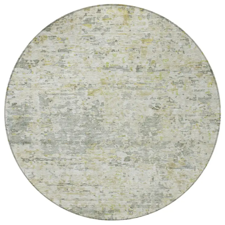 8' Sage Charcoal And Ivory Round Abstract Washable Indoor Outdoor Area Rug