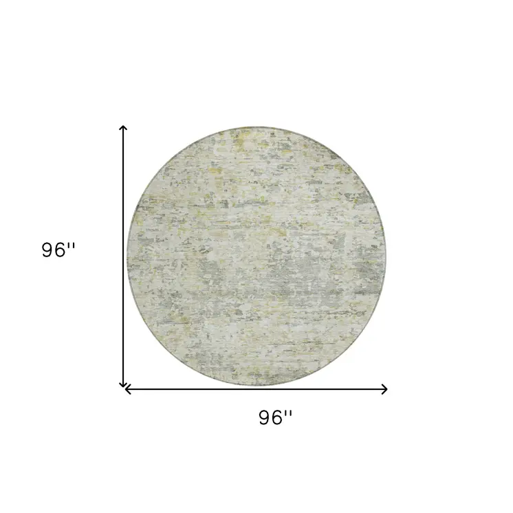 8' Sage Charcoal And Ivory Round Abstract Washable Indoor Outdoor Area Rug