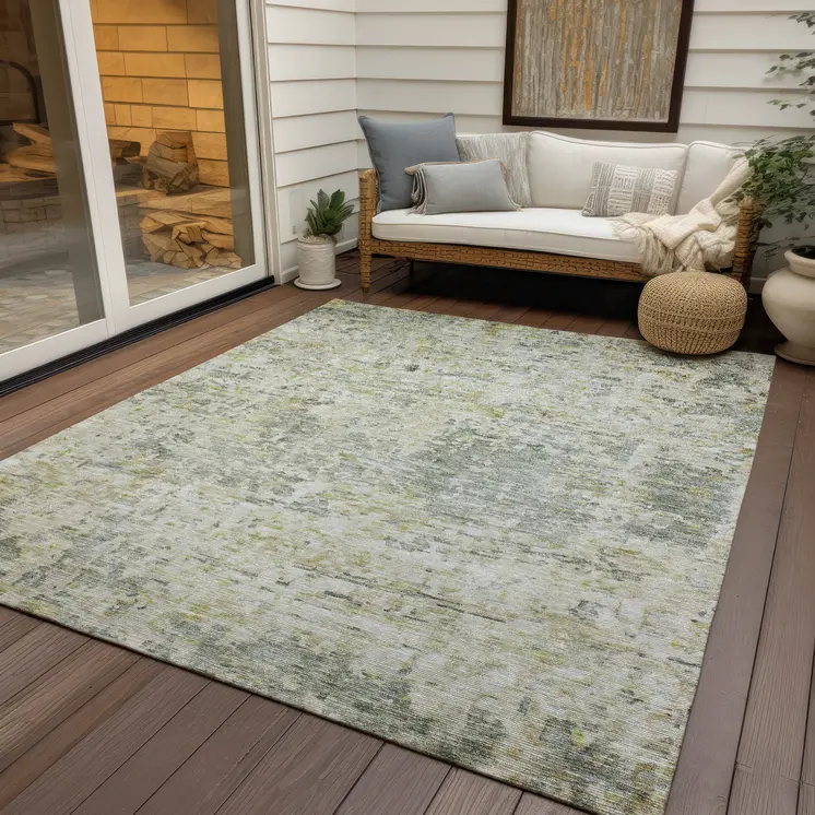 10' X 14' Sage Charcoal And Ivory Abstract Washable Indoor Outdoor Area Rug