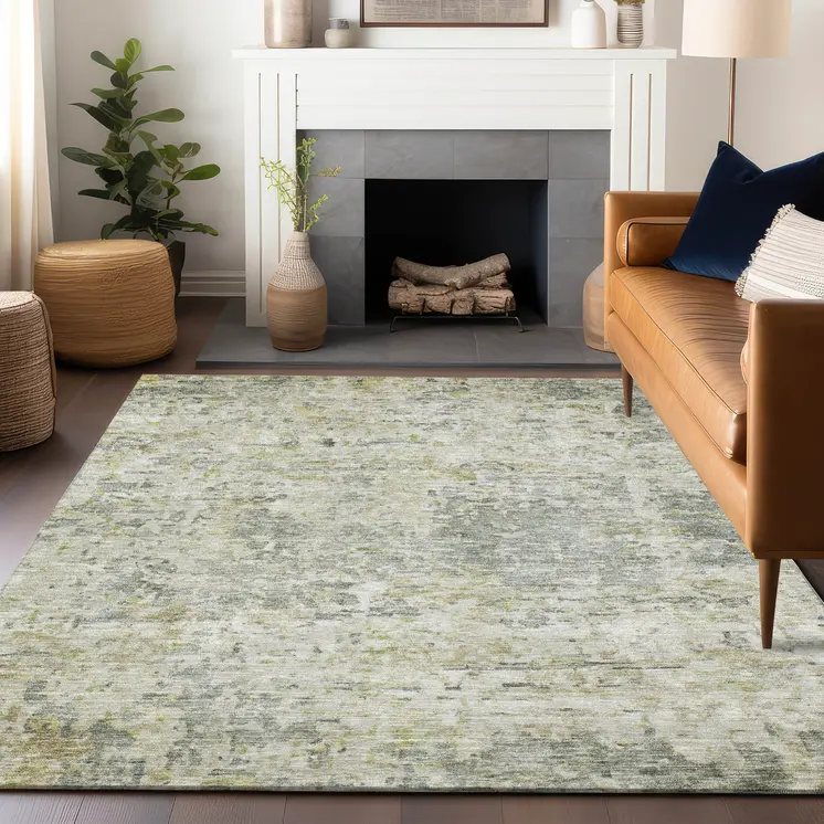 10' X 14' Sage Charcoal And Ivory Abstract Washable Indoor Outdoor Area Rug