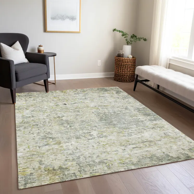 10' X 14' Sage Charcoal And Ivory Abstract Washable Indoor Outdoor Area Rug